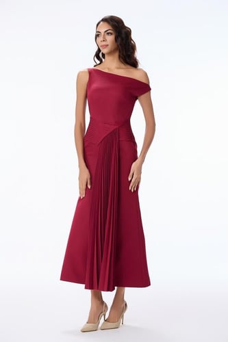 فستان كريب احمر داكن