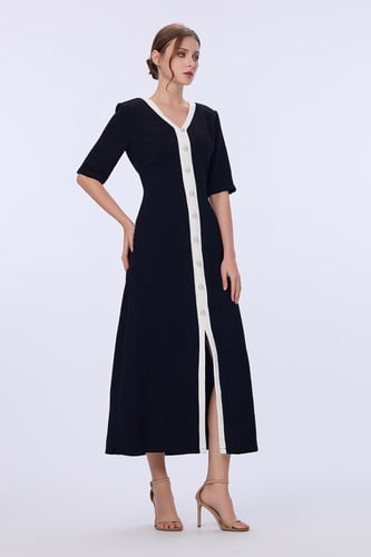 فستان كريب اسود ماكسي