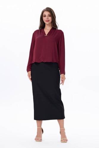 بلوزة عنابي ب قصة V