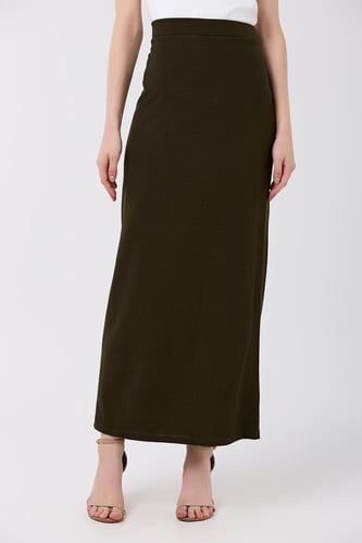 تنورة كريب ناعم زيتي ستريت