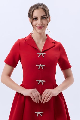 فستان احمر كريب ناعم