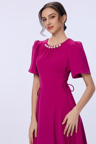 فستان فوشي برباط كورسيه جانبي