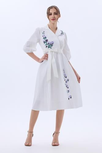 فستان قطن يتطريز بنفسجي