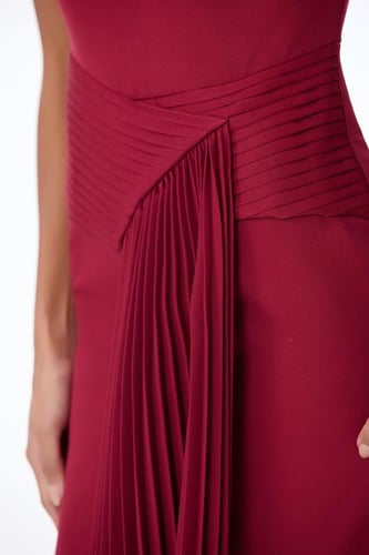 فستان كريب احمر داكن