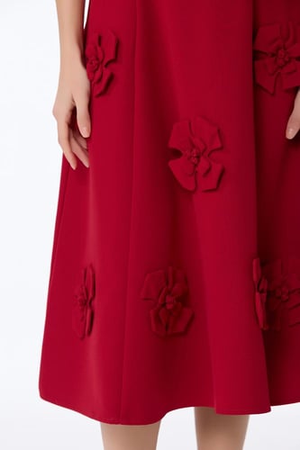 فستان كريب احمر بالورود