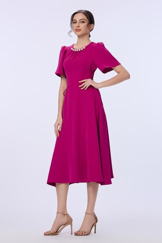 فستان فوشي برباط كورسيه جانبي