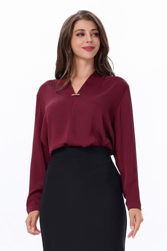 بلوزة عنابي ب قصة V