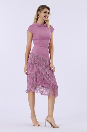 فستان كريب مع هدب