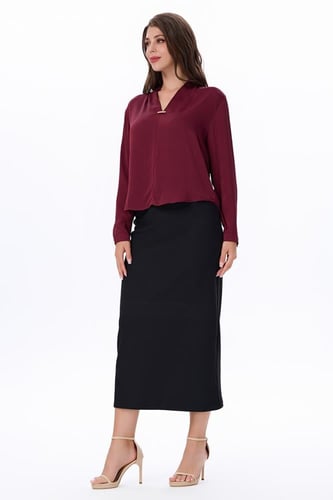 بلوزة عنابي ب قصة V