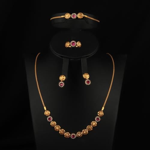 طقم ذهب بحريني شوكر دوائر أحمر وورد (عيار 21)