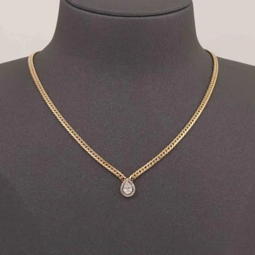 عقد ذهب جنزير بفص زركون ( عيار 18 )
