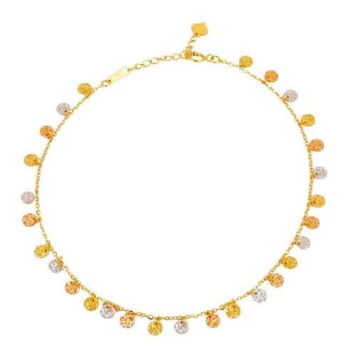 خلخال ذهب أنيق مرصع بحبيبات متدلية بثلاثة ألوان (...