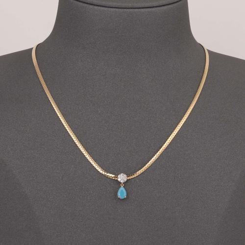 عقد ذهب جنزير بفص ملون ( عيار 18 )