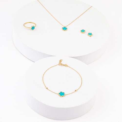 طقم ذهب وردة فيروز (عيار 18)