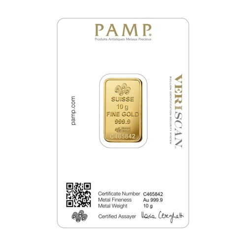 سبيكة ذهب PAMP سويسري وزن 10 جرام عيار 24 قيراط