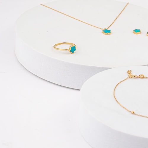 طقم ذهب وردة فيروز (عيار 18)