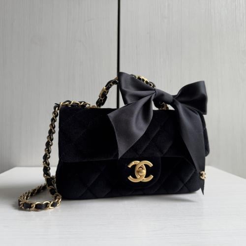 Chanel Bow Velvet Flap Shoulder Bag