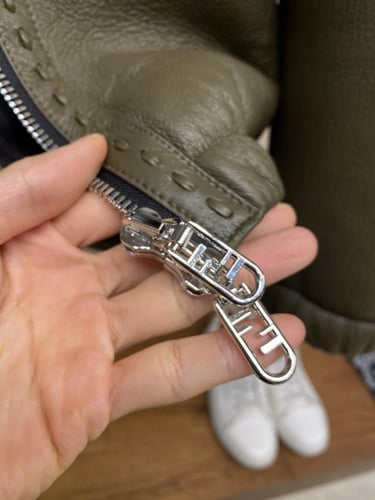 Fendi Olive Green Shearling-Lined Leather Jacket