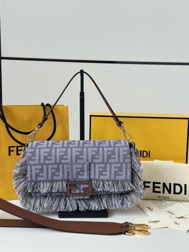 Fendi Baguette Blue denim-effect FF jacquard bag /...