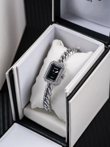 CHANEL Mini Rectangular Chain Bracelet Watch – Sil...