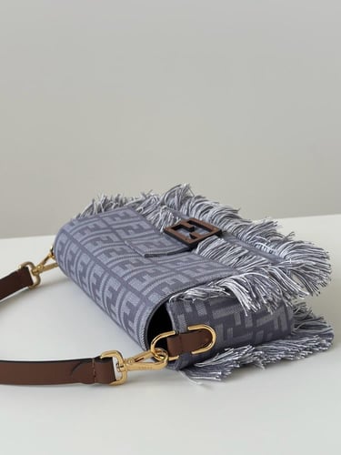 Fendi Baguette Blue denim-effect FF jacquard bag /...