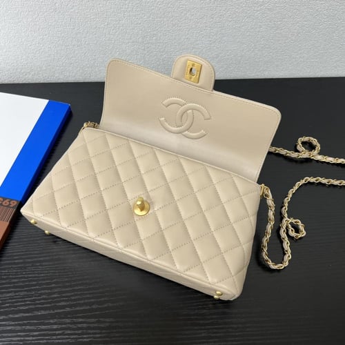 Chanel Classic Top Handle Flap Bag – Beige Quilted...