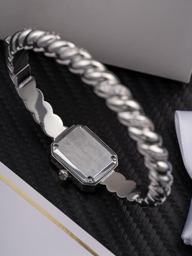 CHANEL Mini Rectangular Chain Bracelet Watch – Sil...