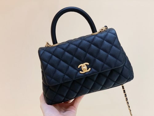 ‏ Chanel 24C Small Top Handle Flap Bag – Black Cav...