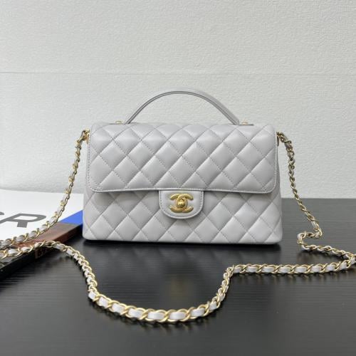 Chanel Classic Top Handle Flap Bag – Gray Quilted...