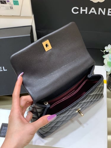 ‏ Chanel 24C Small Top Handle Flap Bag – Black Cav...
