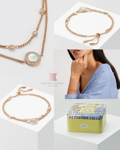 إسوارة كريستال/صدف مطلية ذهب ماركة فوسيل