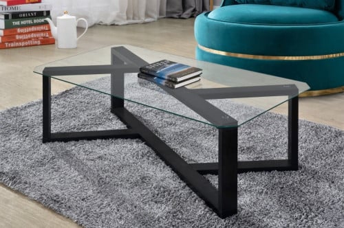 طاولة قهوة مستطيلة مع سطح زجاج باللون الأسود