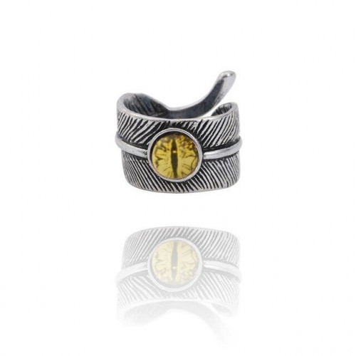 خاتم عين صفراء وريشة معتق قابل للضبط