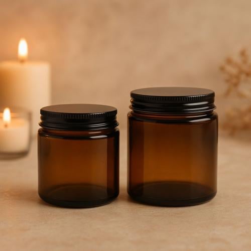 علبة زجاجية فارغة لصناعة الشموع مع غطاء معدني أنيق