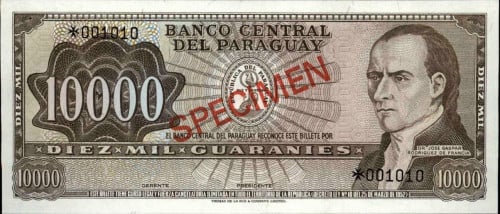 5000-10000 Guarani Paraguay models for the year 19...