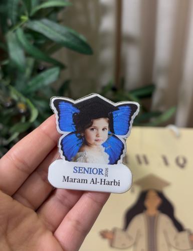 Graduation badge 2026 triangle butterfly wings blu...