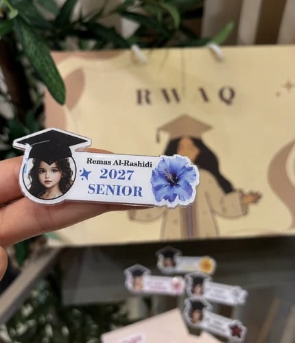 Graduation badge 2026 rectangular blue flower
