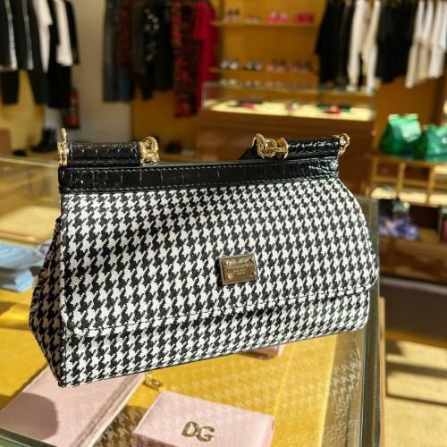 شنطه دولتشي آند غابانا ميني Mini Sicily handbag in houndstooth fabric