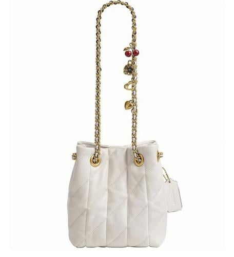 شنطه كوتش Quilted Small Leather Drawstring Crossbody Handbag