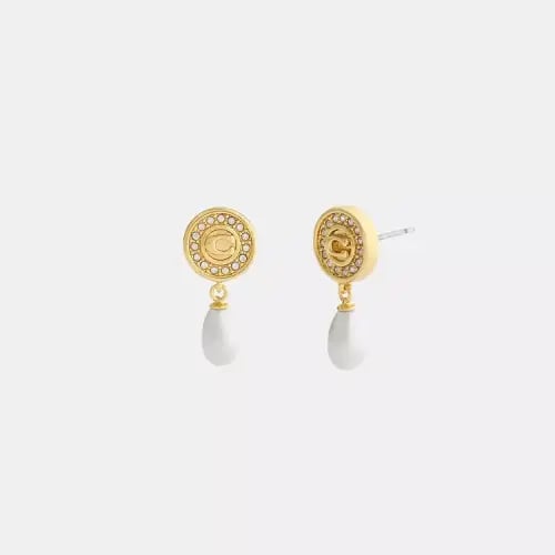 حلق كوتش Signature Pavé Coin Pearl Drop Earrings