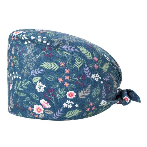 باندانا جراحية زهور كحلي كاب Surgical Cap