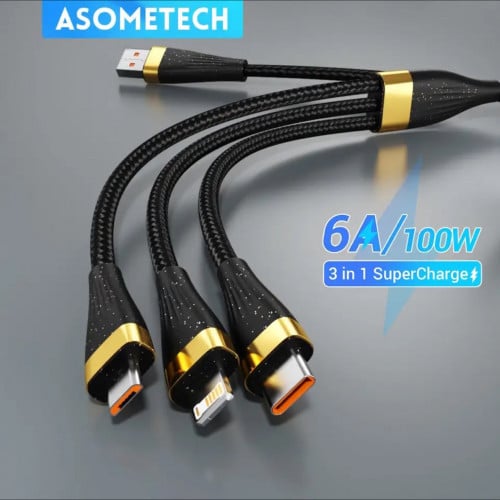 كيبل 3 في 1 USB 6A W لهواوي/هونور محمول TypeC لهات...