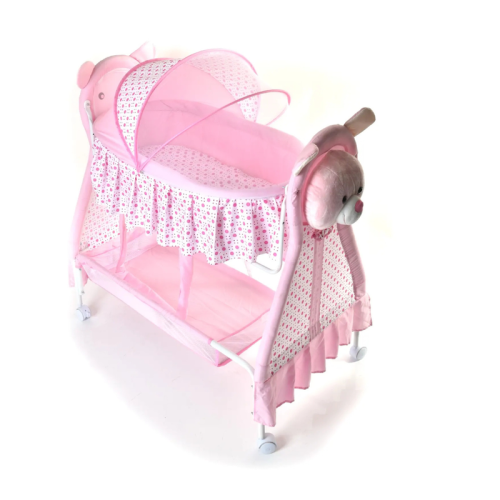 سرير للأطفال مع غطاء شفاف ودواليب