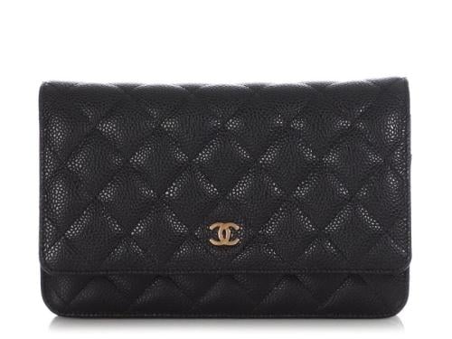 شنطة شانيل Chanel Black Quilted Caviar Wallet on C...