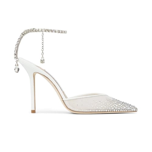 كعب جيمي تشو Ivory Satin Sandals with Crystal-Embe...