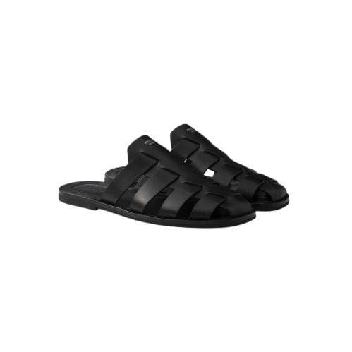 حذاء برادا اسود Brushed leather band slide sandals