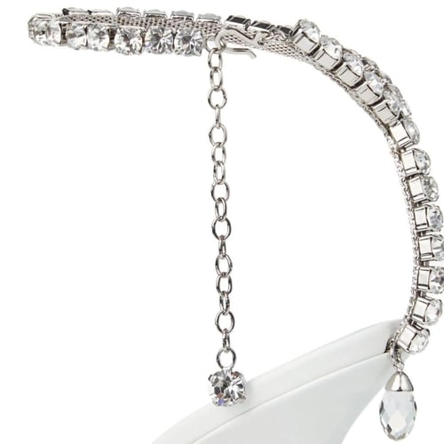 كعب جيمي تشو Ivory Satin Sandals with Crystal-Embe...