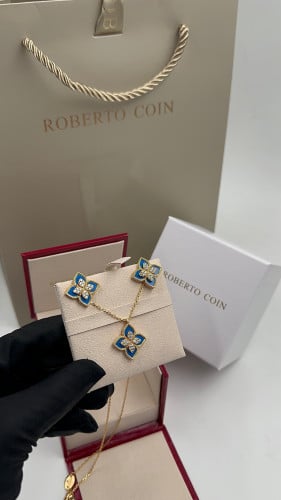 طقم روبرتو كوين حلق و سلسال لون أزرق