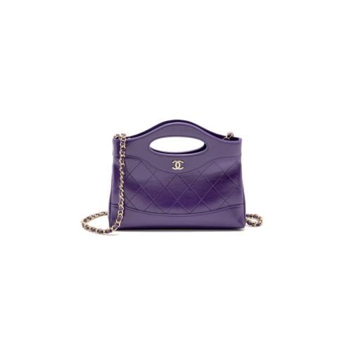 شنطة شانيل CHANEL MINI 31 CLUTCH WITH CHAIN SHINY CALFSKIN PURPLE LGHW