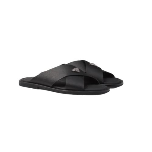 سليبر برادا Saffiano leather crisscross sandals
